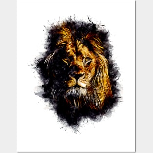 Lion Head Abstract Animal Face Watercolor Splatter Illustration Posters and Art